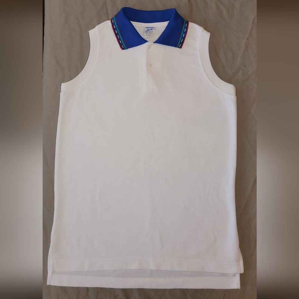 Kelly's Kids Size Small Retro Golf Tennis White Polo Blue Collared Tank